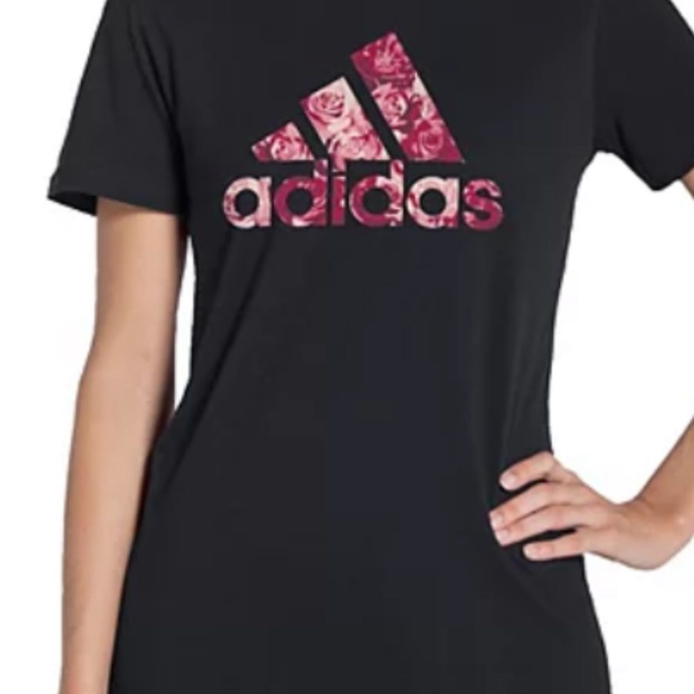 Black Adidas Shirt Pink Floral Short Sleeve
